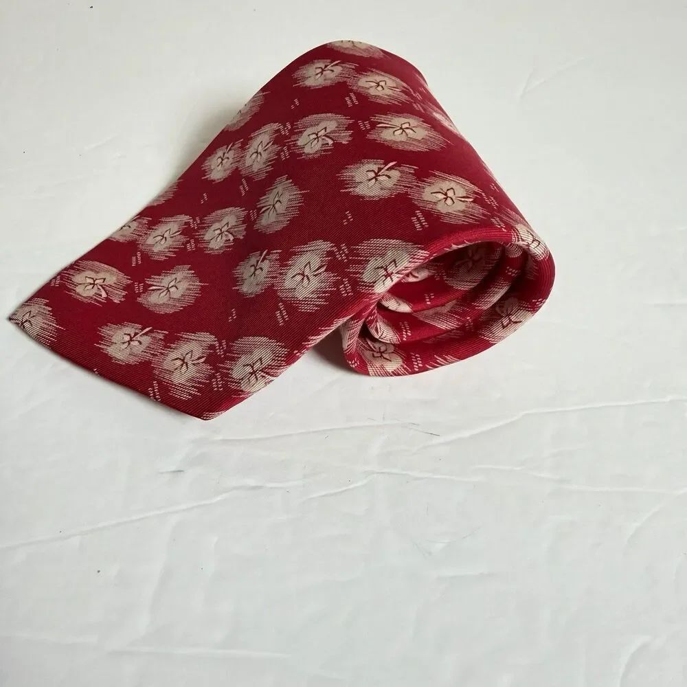 Vintage Hugo Boss Red 100% Silk Tie Italy Abstract Floral Wide 4" Designer